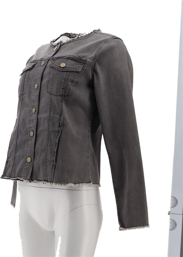 LOGO Lori Goldstein Denim Jacket Frayed Edges Grey Wash A397995D - Picture 2 of 8